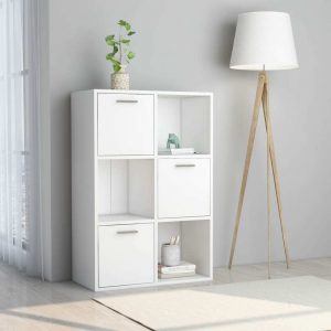 6-Cubby White Modern Storage Bookshelf w/ 3-Doors 1