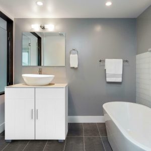White Contemporary Under-Sink Storage Cabinet w/ 2 Vanity Doors