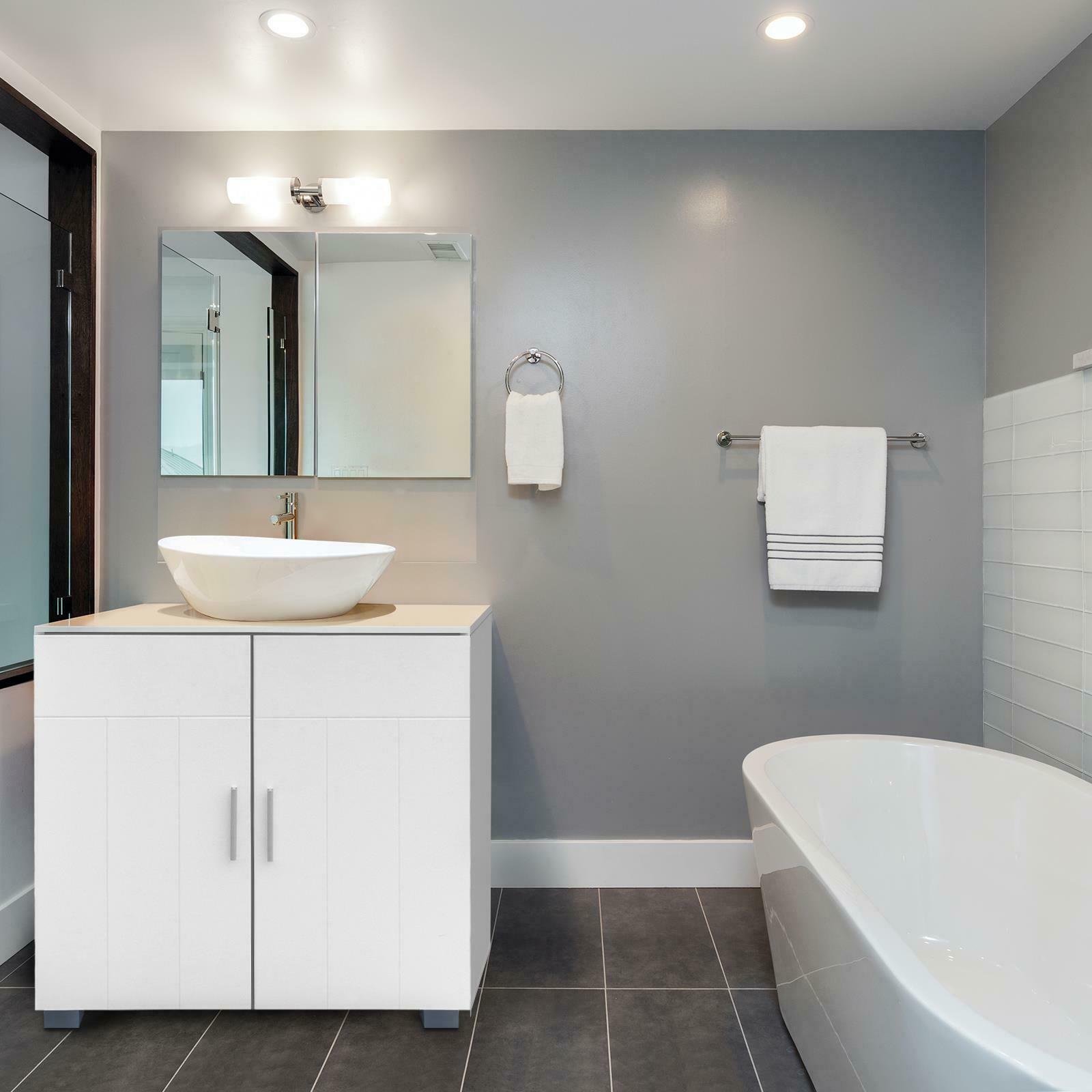 White Contemporary Under-Sink Storage Cabinet w/ 2 Vanity Doors