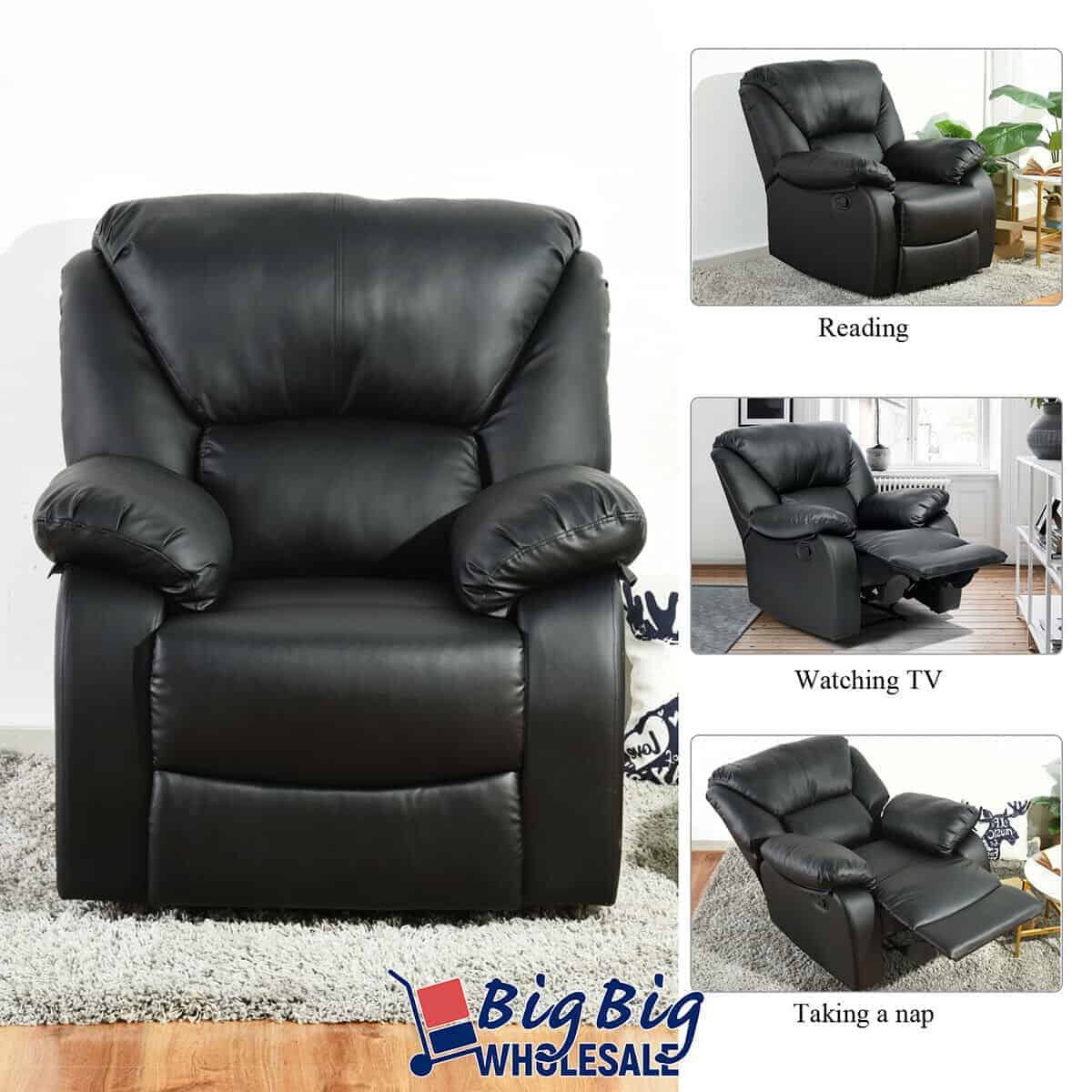 Geniqua Black Soft Leather Recliner Chair 9