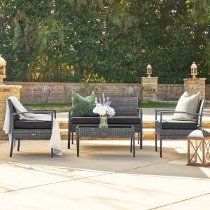 4-Piece Gray Rattan Wicker Outdoor Patio Set