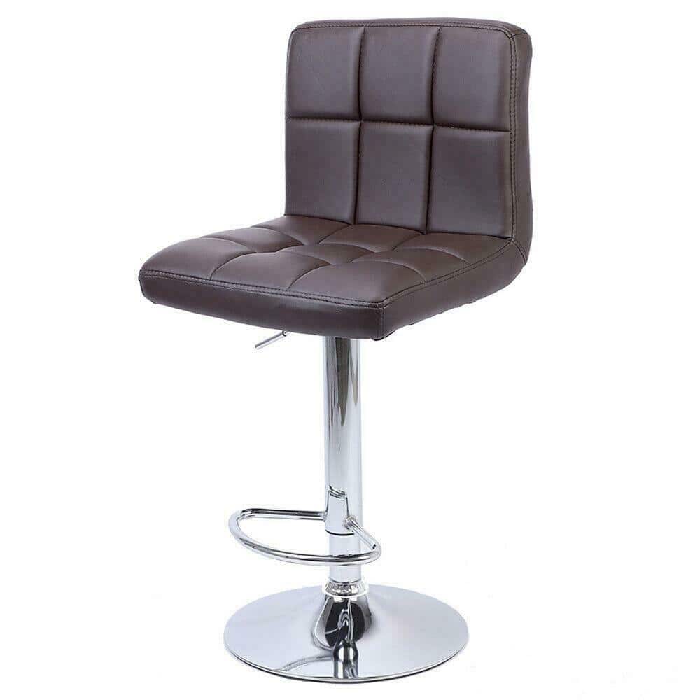 Set of 2 Chrome Plated Coffee Modern Adjustable Swivel Bar Stools 3
