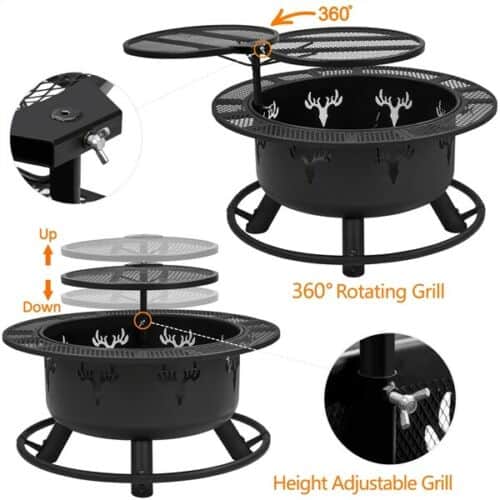 32" Outdoor Wood Fire Pit w/ 18.5in Cooking Grill 4