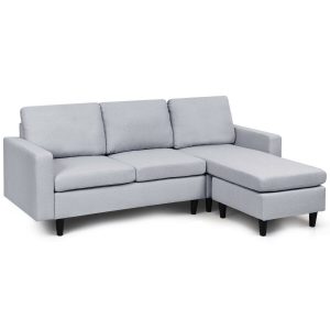 Sky-Blue Convertible Fabric Sectional L-Shaped Couch 1