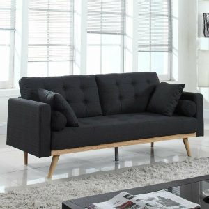 Mid-Century Dark Gray Sofa Couch with Wood Frame
