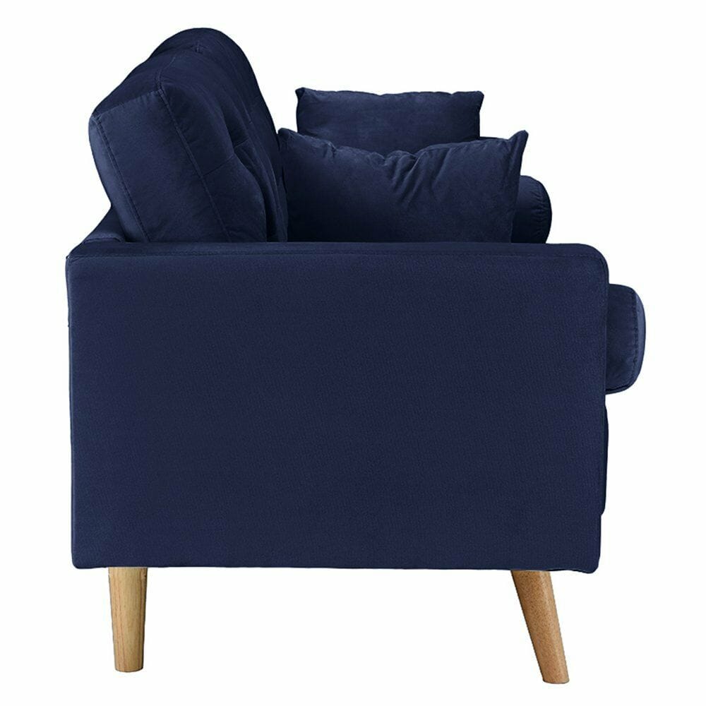 Midcentury Modern Velvet Navy Blue Sofa 4