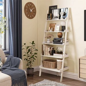 White 5-Tier "Leaning Ladder" Wall Shelf 1