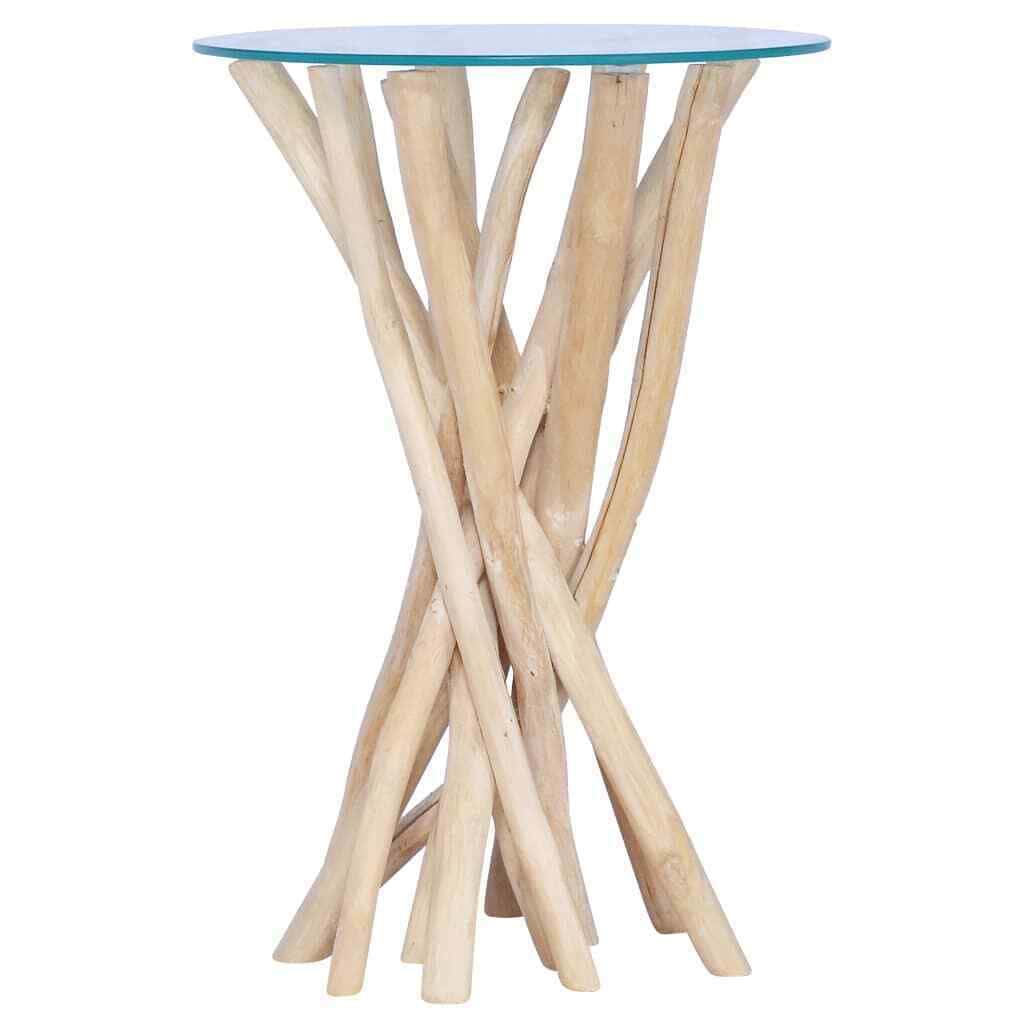 vidaXL Solid Teak & Glass-Top Side Table 4