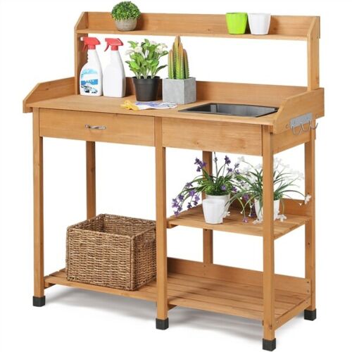 Natural Wood Garden and Patio Potting Workstation 1