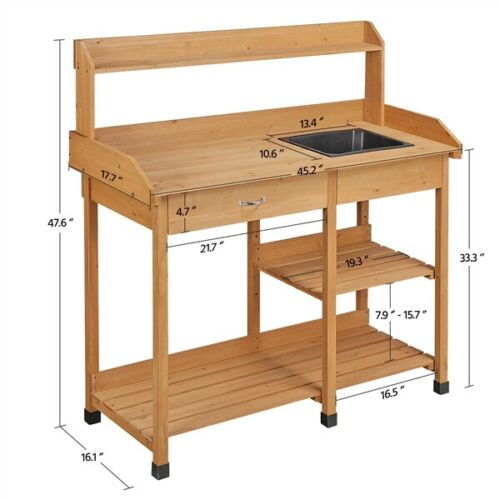 Natural Wood Garden and Patio Potting Workstation 10