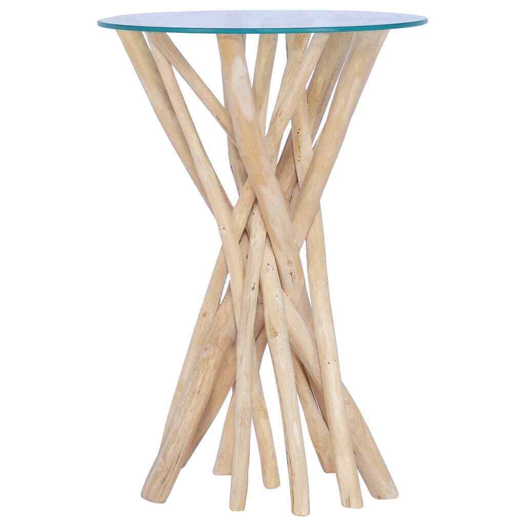 vidaXL Solid Teak & Glass-Top Side Table 6