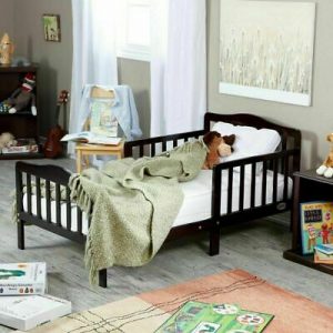 Solid Wood Espresso Toddler Bed w/ Safety Rails