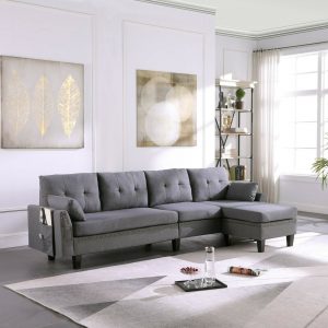 4-Seater Fabric Sectional Sofa/Couch w/ Ottoman 1