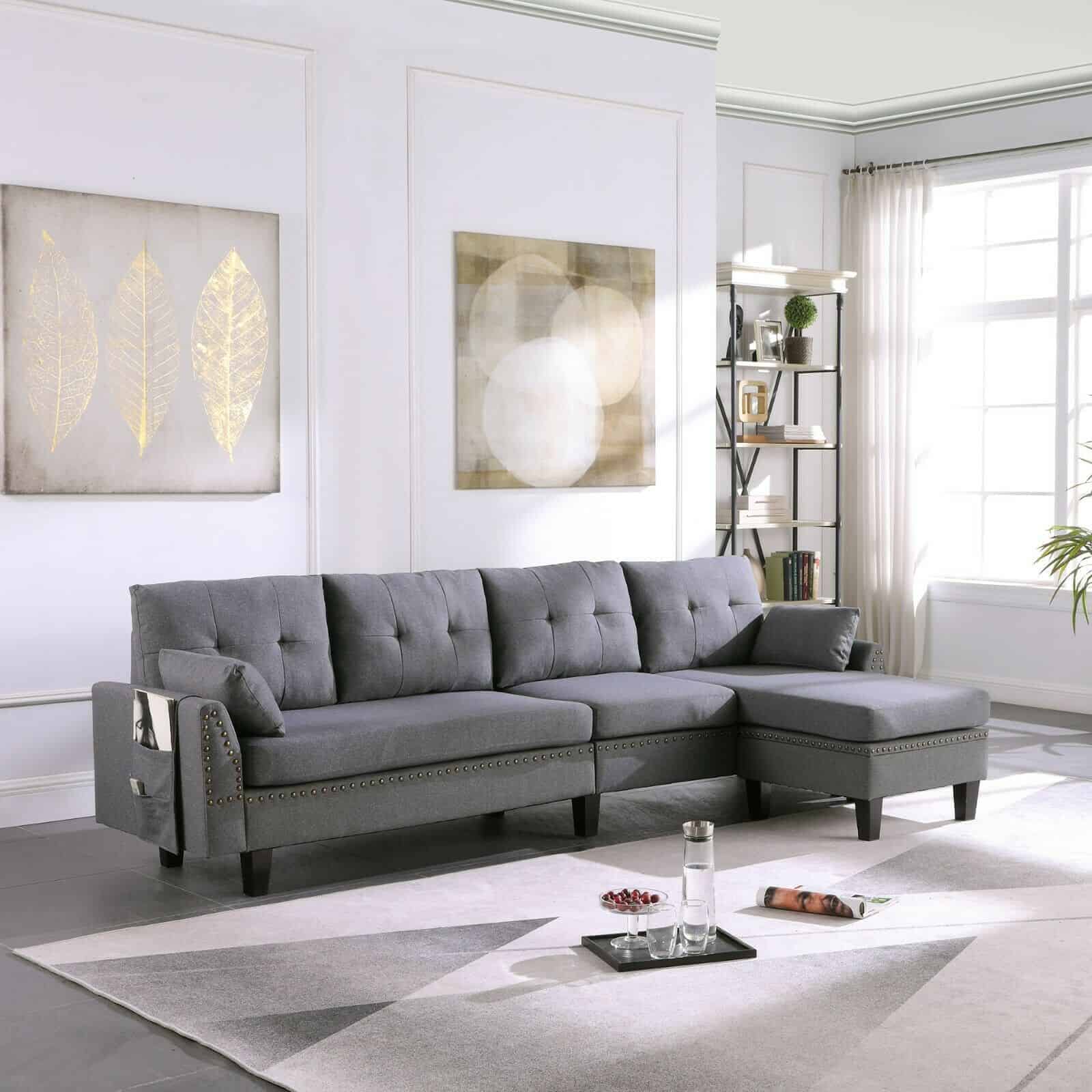 4-Seater Fabric Sectional Sofa/Couch w/ Ottoman 1