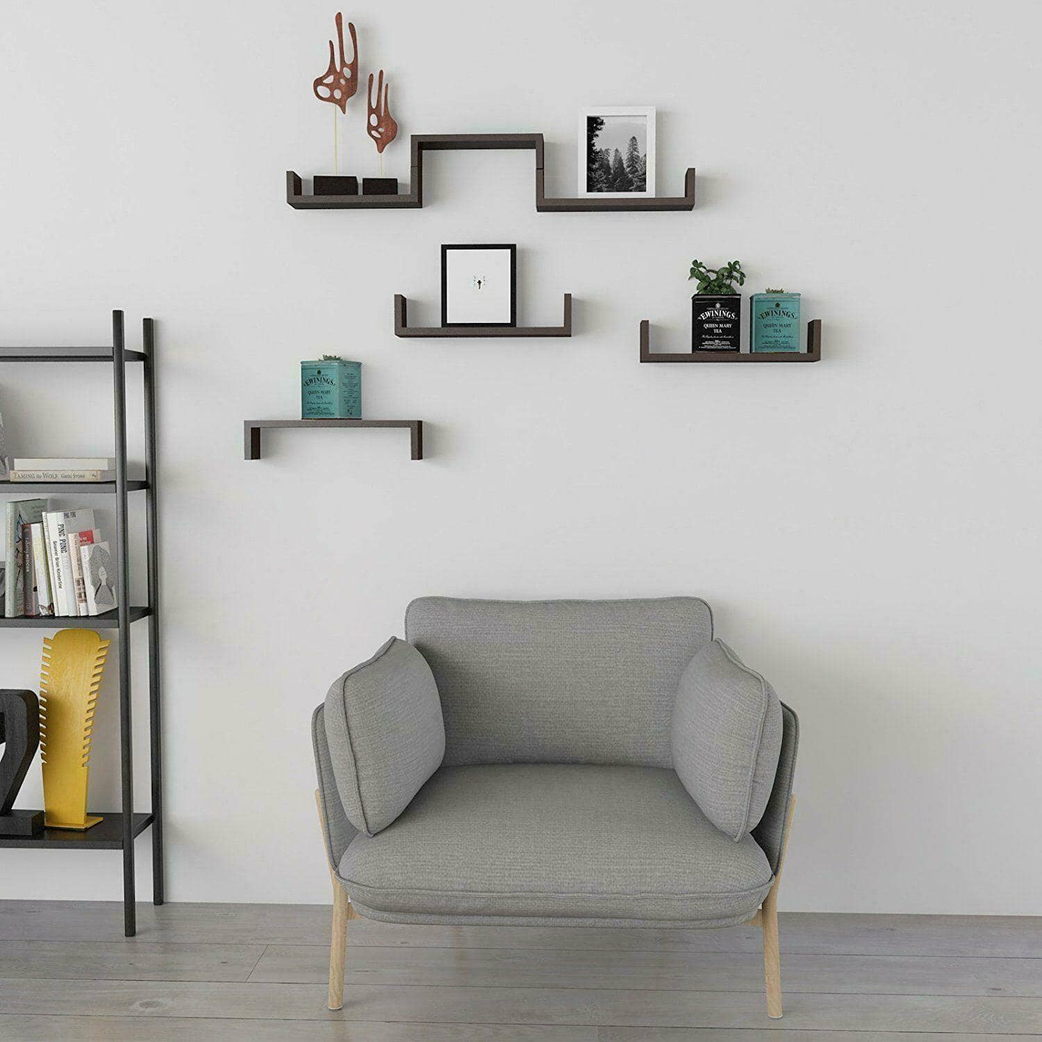 Set of 3 U-Shaped Black Wall Shelves 3