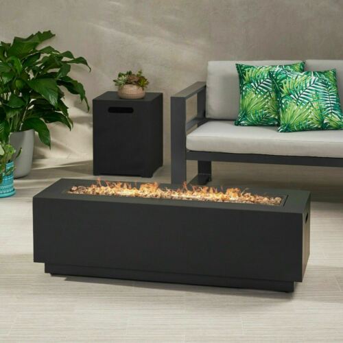 Jasmine Outdoor Dark Gray Iron Rectangular Propane Fire Pit
