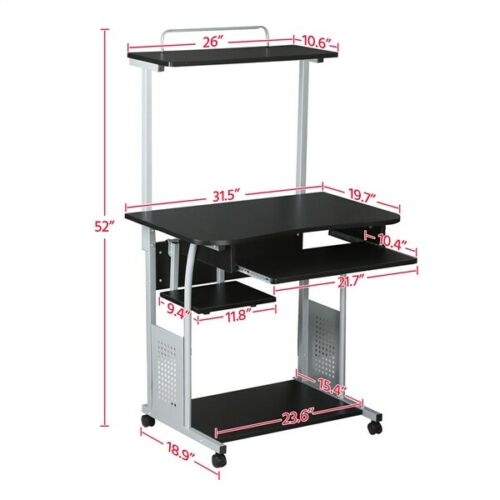 Minimalist Rolling Computer Desk w/ Top Printer Shelf 3