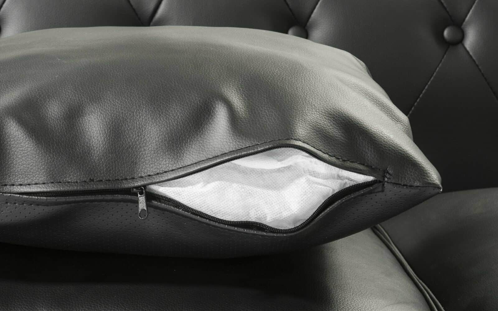 3-Seat Black Bonded Leather Scroll Arm Chesterfield Sofa 8