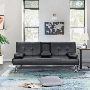 Sleek Faux Leather Convertible Futon Sofa
