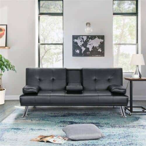 Sleek Faux Leather Convertible Futon Sofa