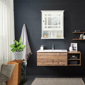 Bathroom Wall Mount Medicine Cabinet w/ Mirror Door Kitchen Storage Shelf White