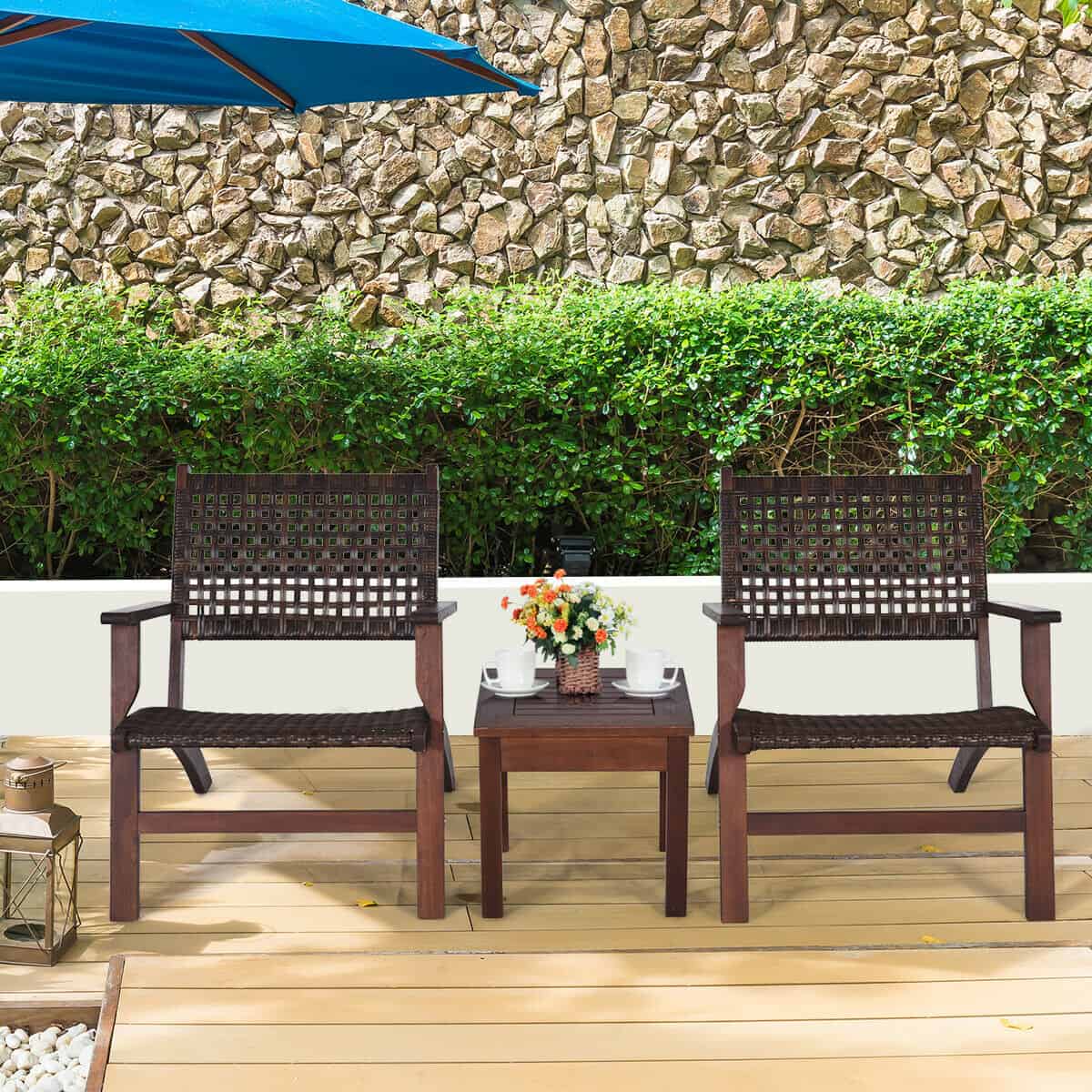 3-Piece Eucalyptus Wood Outdoor Patio Furniture Set 4