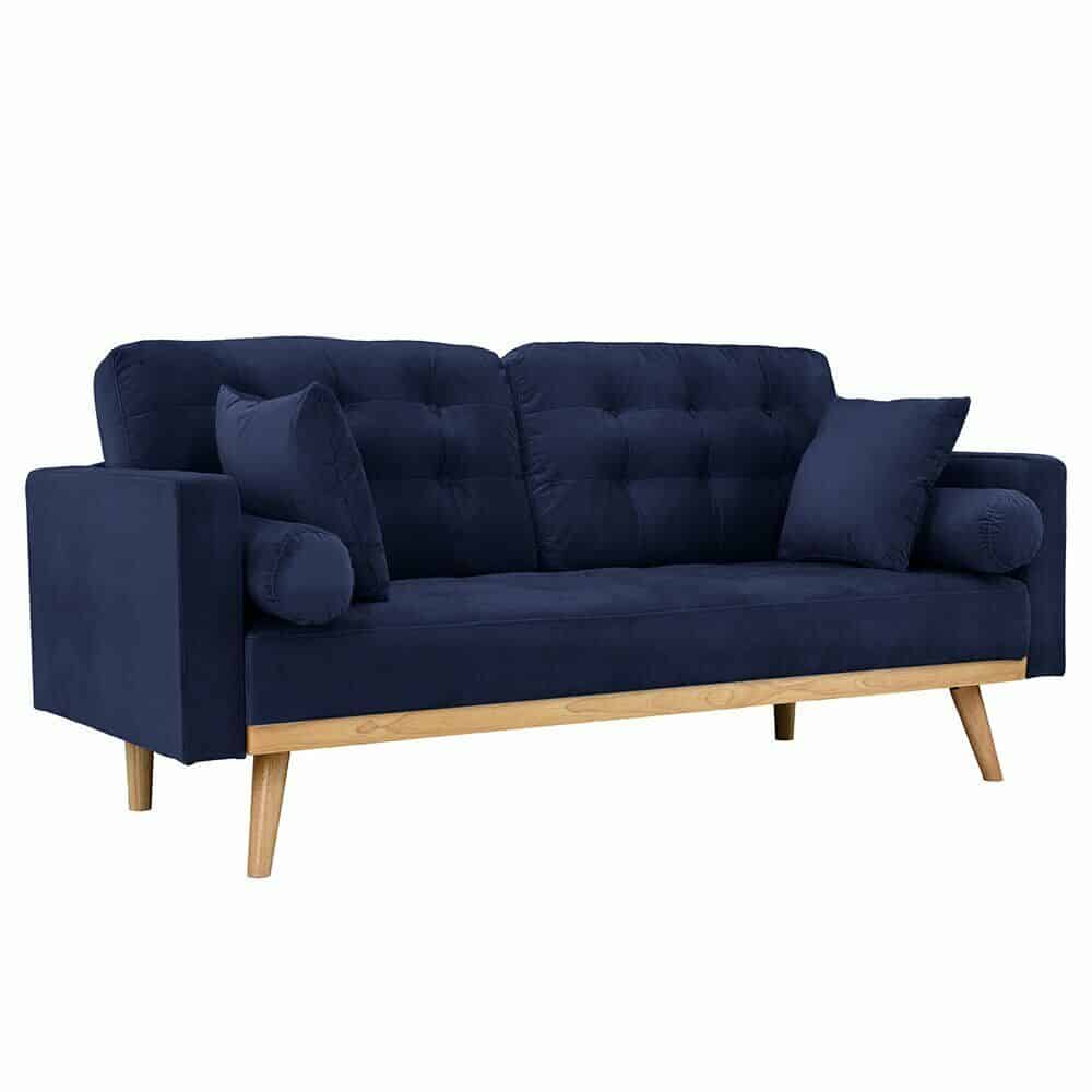 Midcentury Modern Velvet Navy Blue Sofa 3